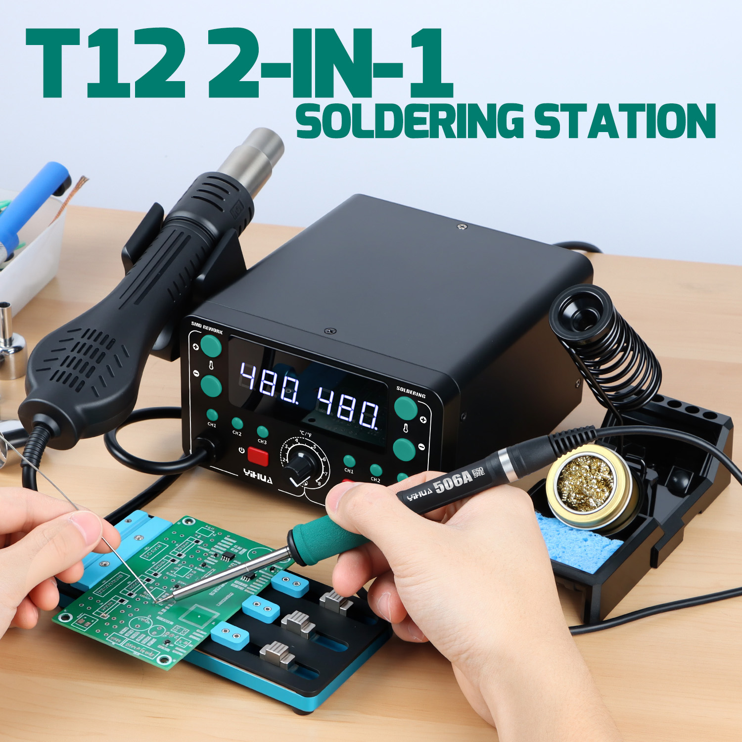 Hot Air Rework Station T12 - สถานีบัดกรีลมร้อน 902D-IV 775W T12 ชุดเครื่องมือซ่อมอุปกรณ์อิเล็กทรอนิกส์ สถานีเชื่อมแบบมืออาชีพ