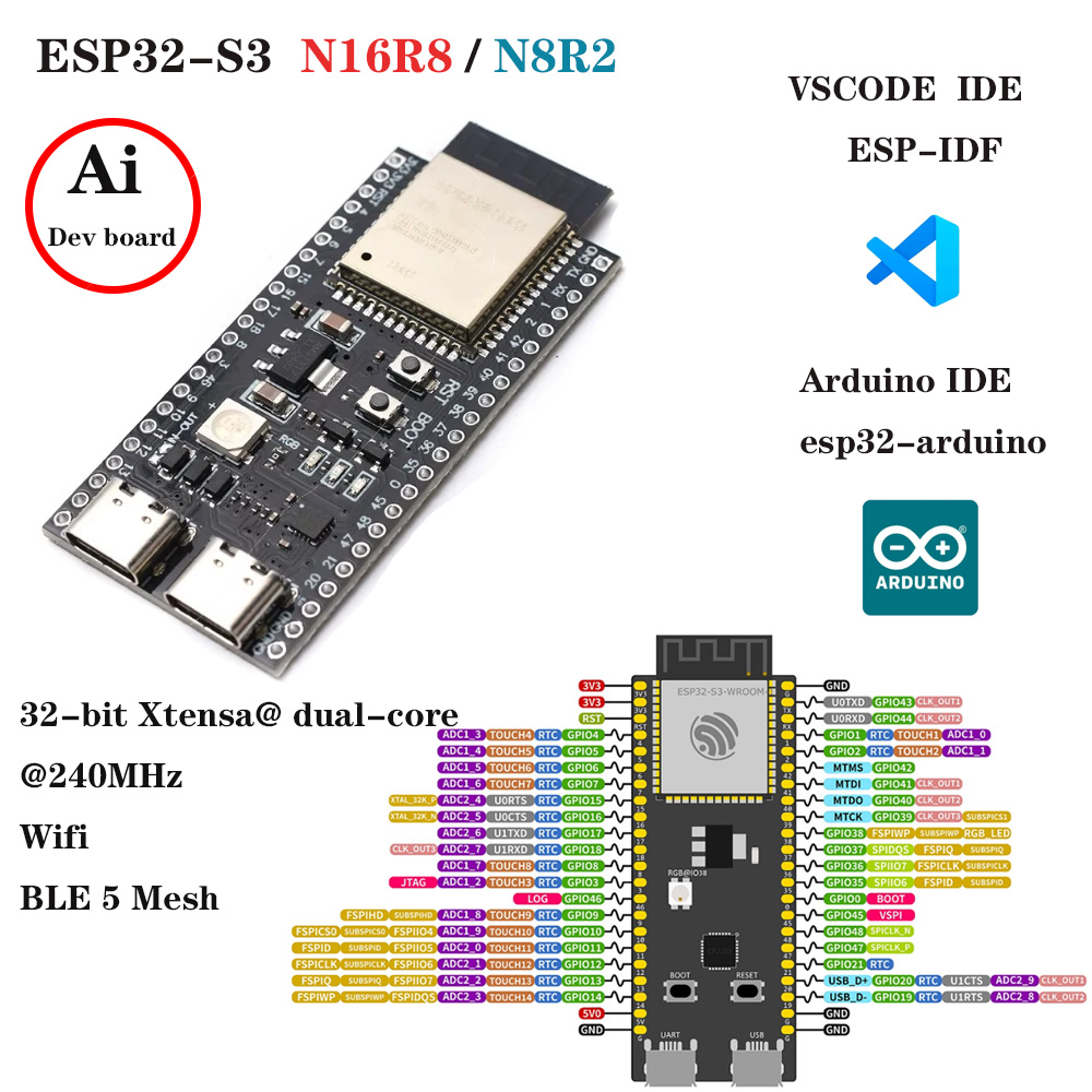 บอร์ดพัฒนา ESP32-S3 พร้อมชุดอะ - Esp32 S3 Development Board Lot บทวิจารณ์และราคา